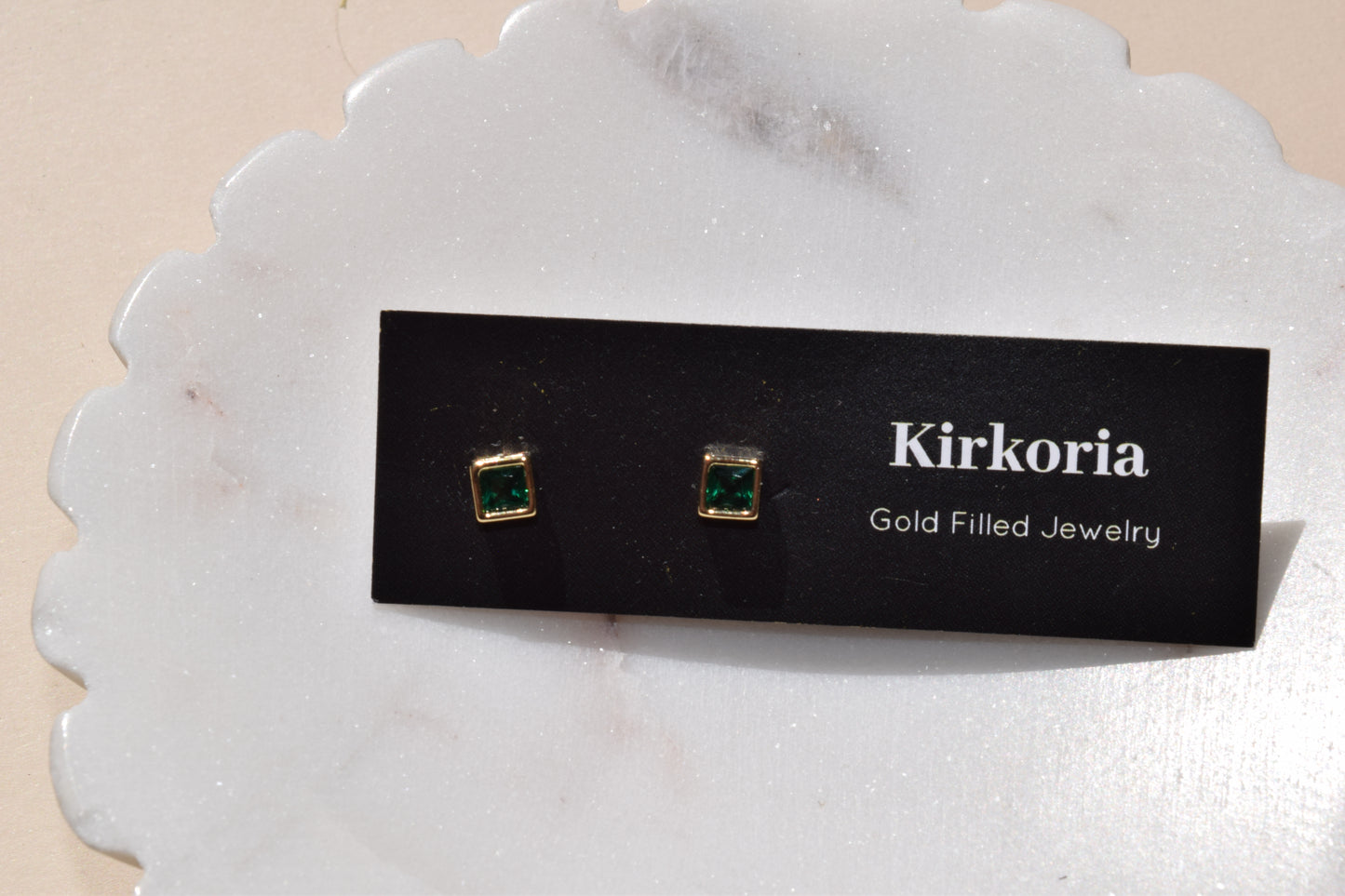 Tina Emerald Square Studs (18K Gold Filled)