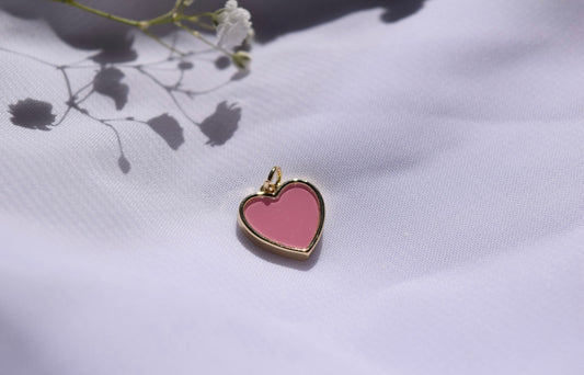 Pink Glass Heart Charm Gold Filled