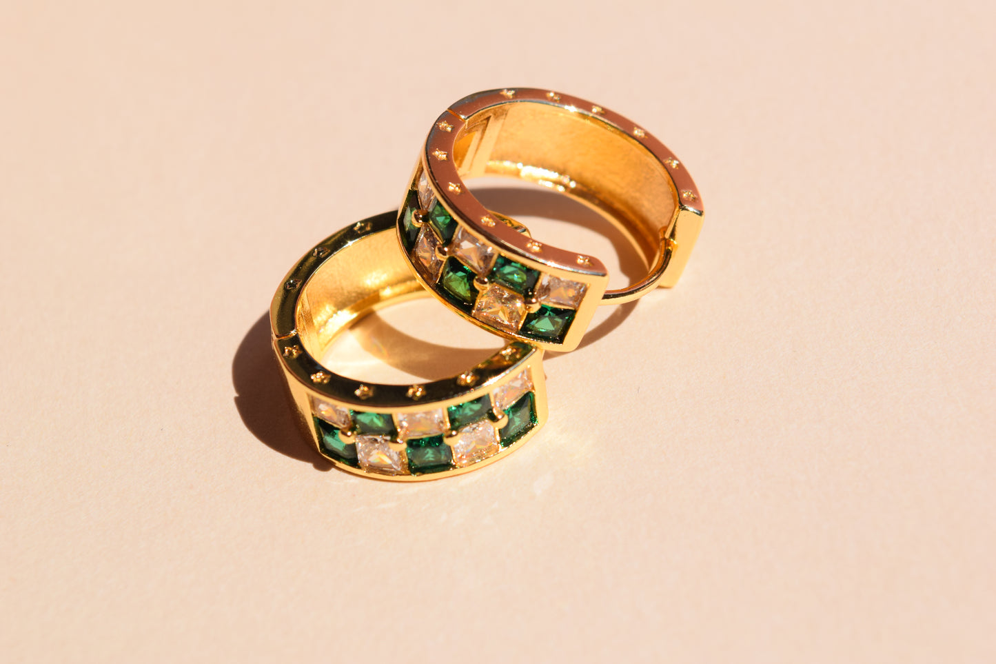 Green Checkered Hoops (18K Gold Filled)