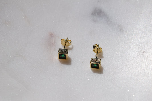 Tina Emerald Square Studs (18K Gold Filled)