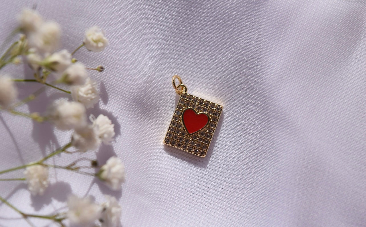 Card Heart Charm Gold Filled