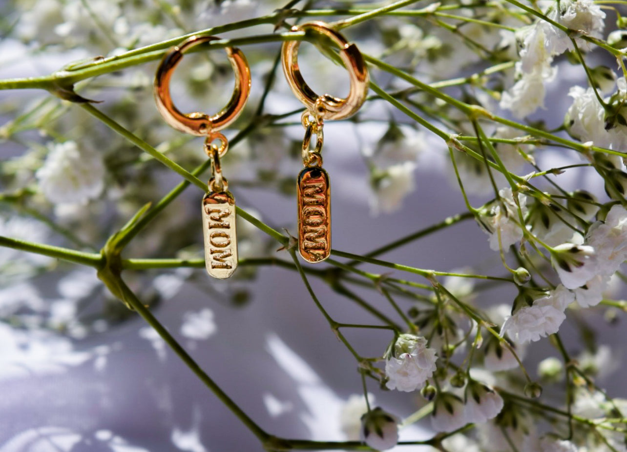 Mom Huggie Earrings (18k Gold Filled)