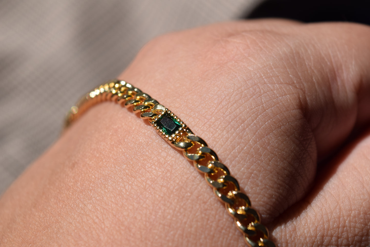 Elena Emerald Cuban Bracelet (18K Gold Filled)