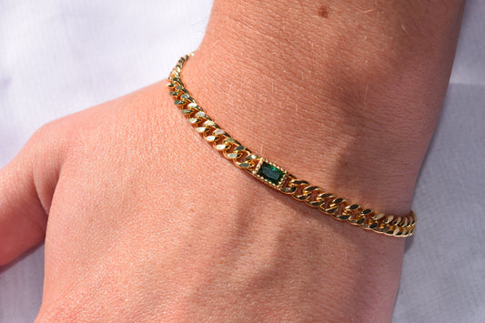 Elena Emerald Cuban Bracelet (18K Gold Filled)