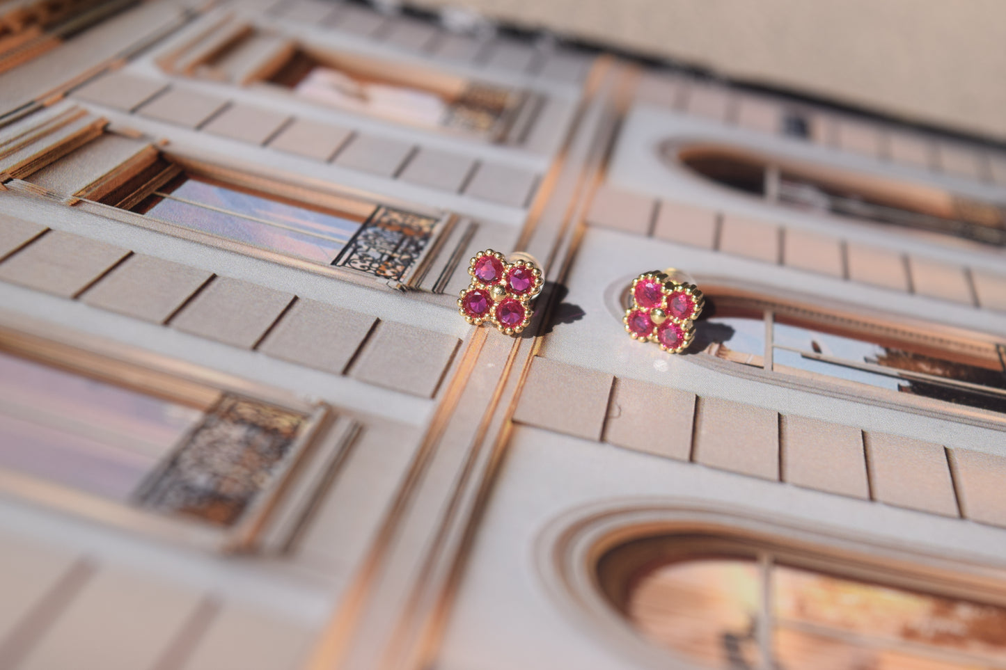 Livia Stud Earrings Fushia (18K Gold Filled)