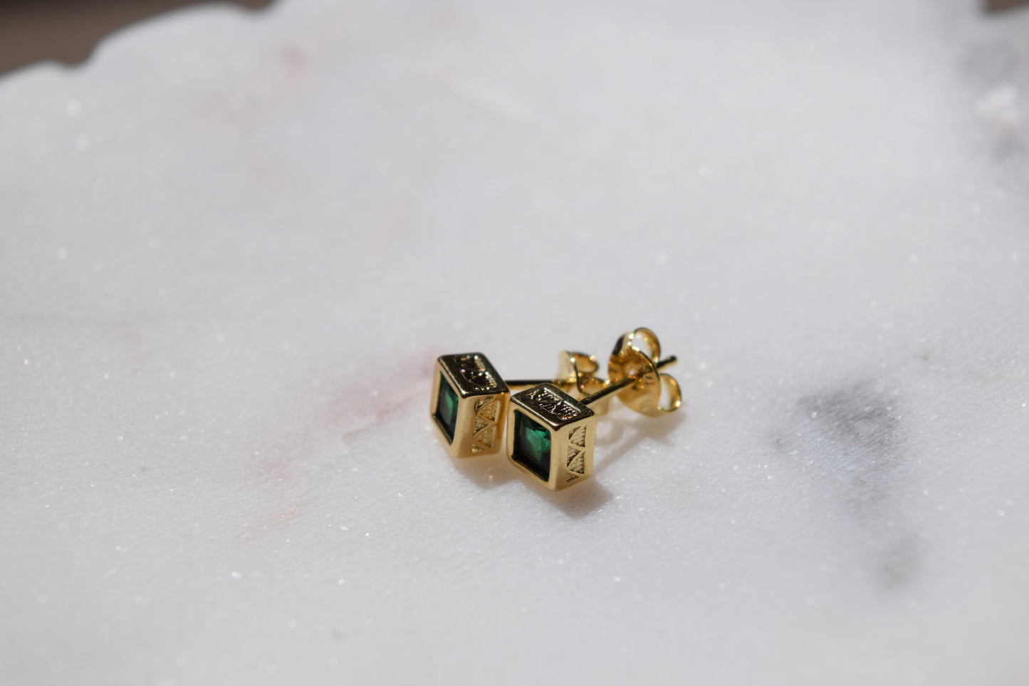 Tina Emerald Square Studs (18K Gold Filled)