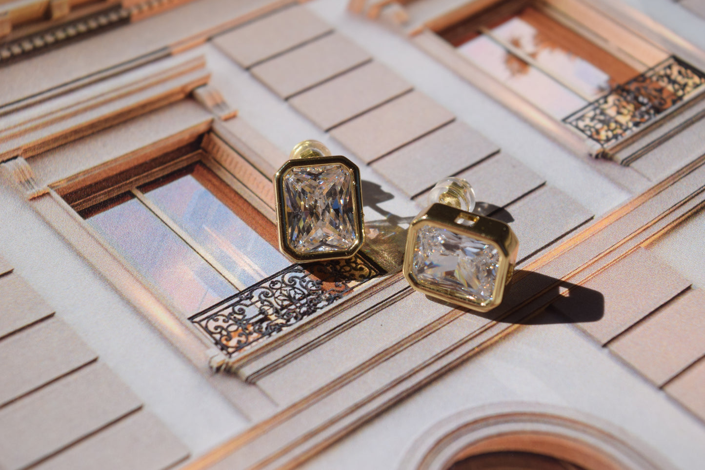 Kiara CZ Rectangle Studs (18K Gold Filled)