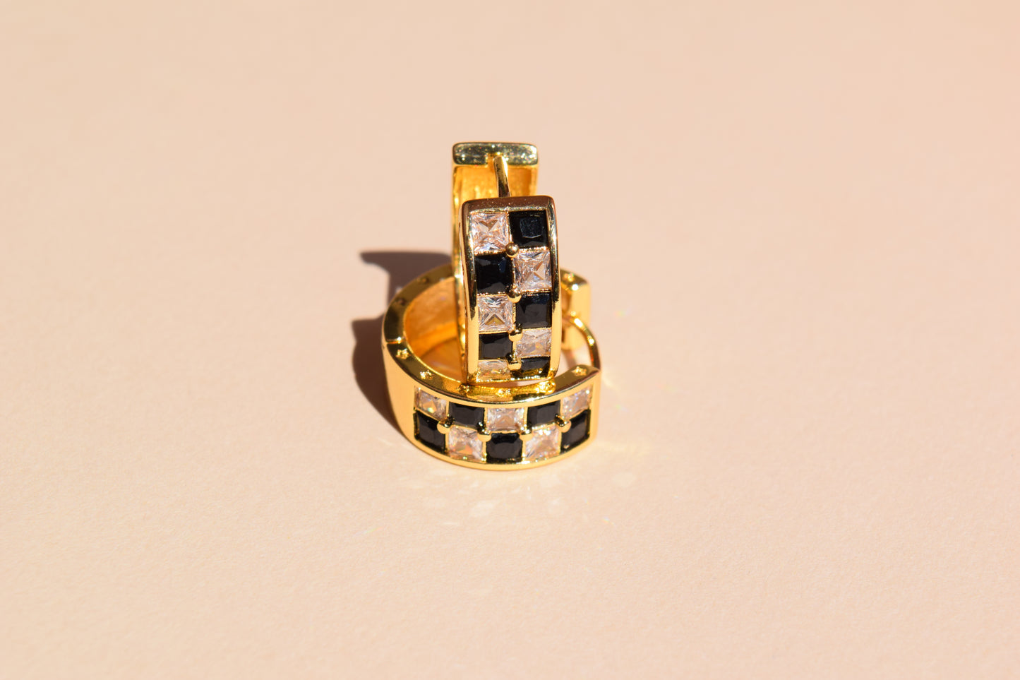 Black Checkered Hoops (18K Gold Filled)