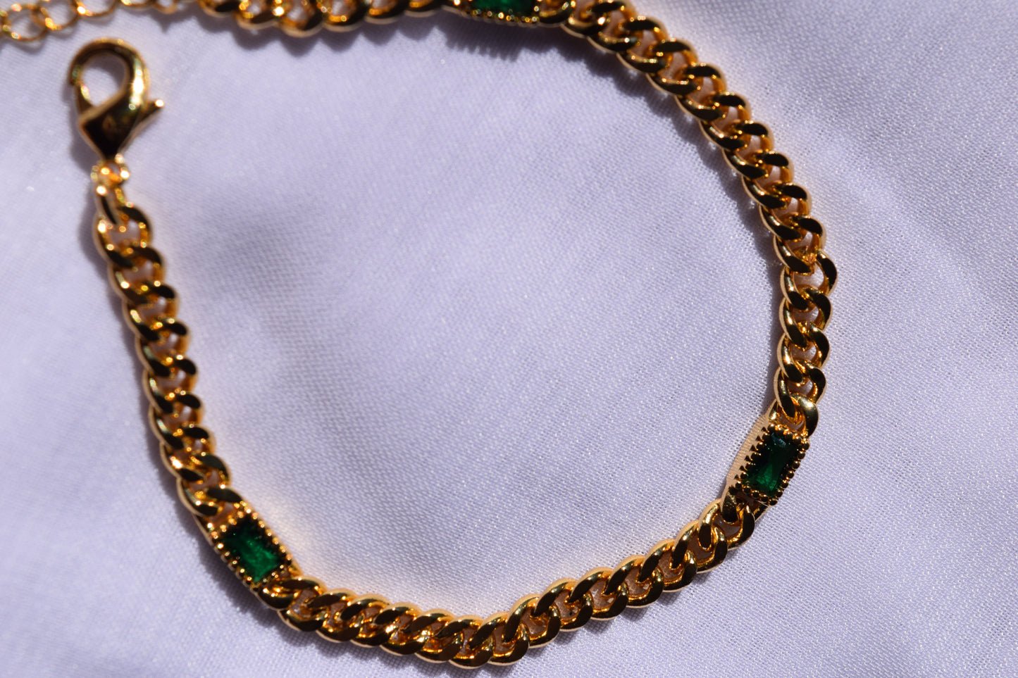 Elena Emerald Cuban Bracelet (18K Gold Filled)