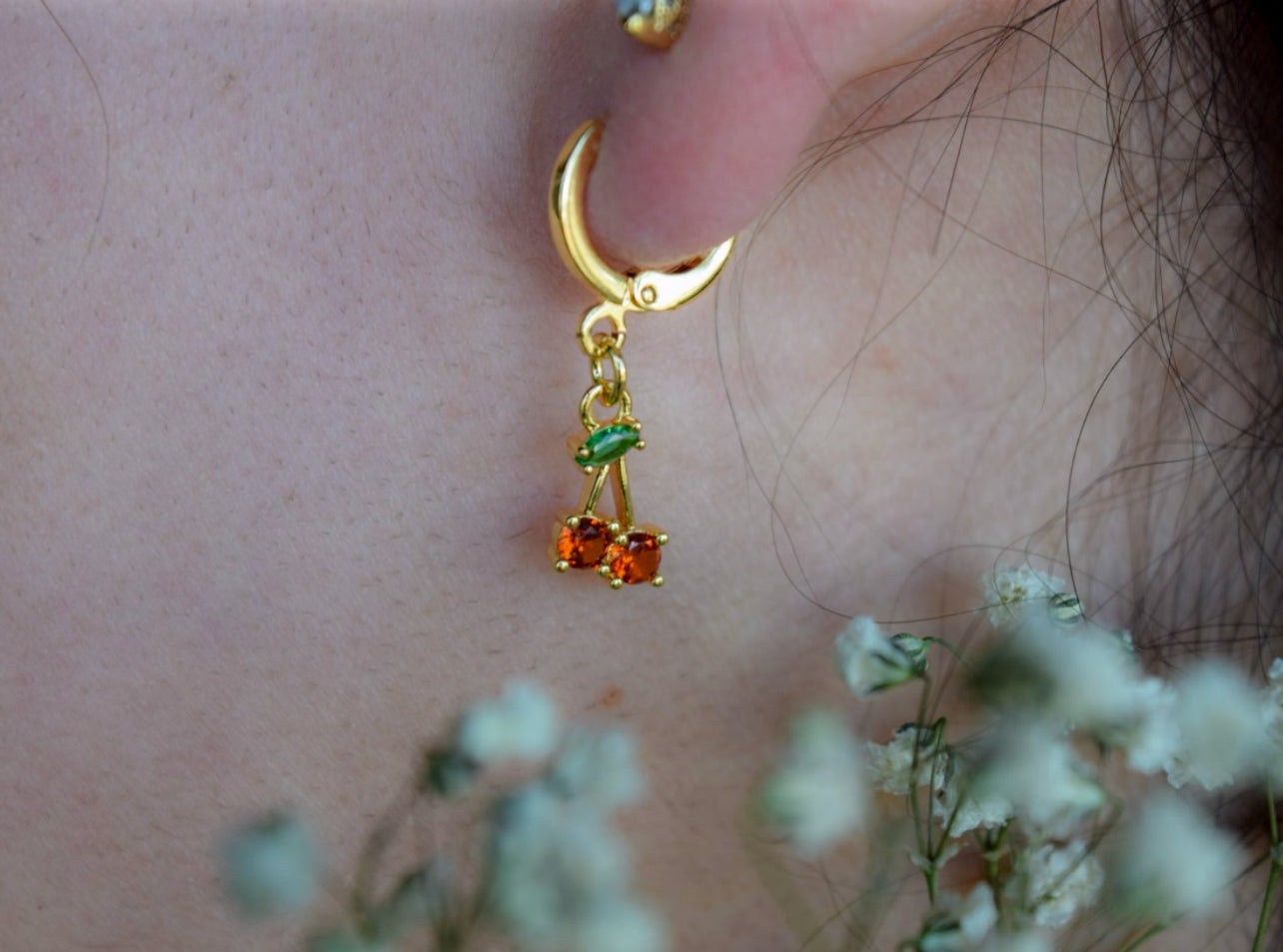 Cherry Huggie Hoops (18K Gold Filled)