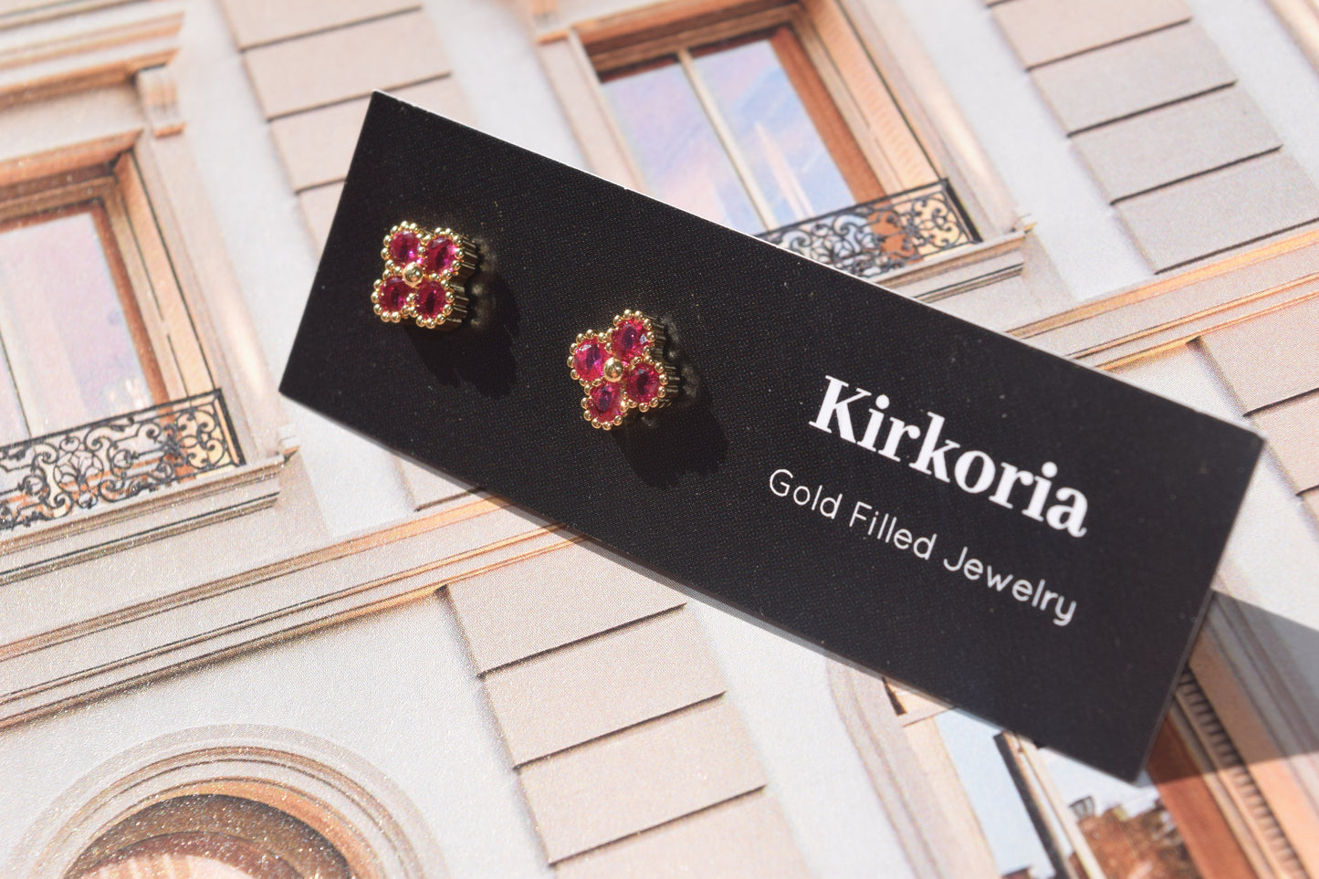 Livia Stud Earrings Fushia (18K Gold Filled)